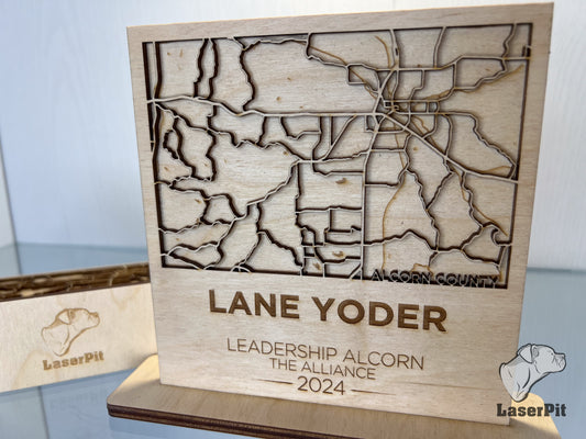 Personalized City Map Award | 2 Layers Roadways and Waterways of City Town County