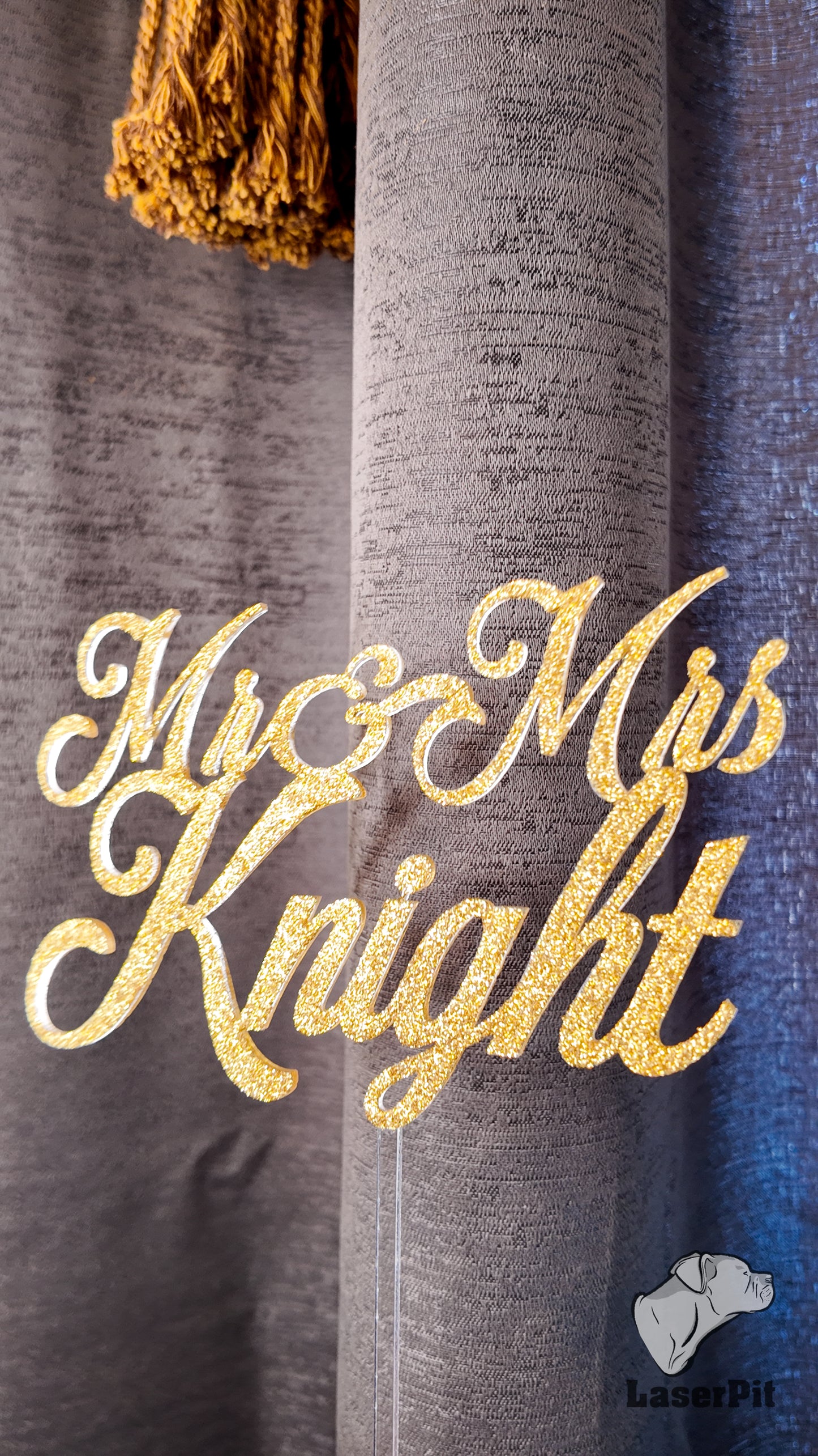 Personalized Cake Topper with Gold Glitter