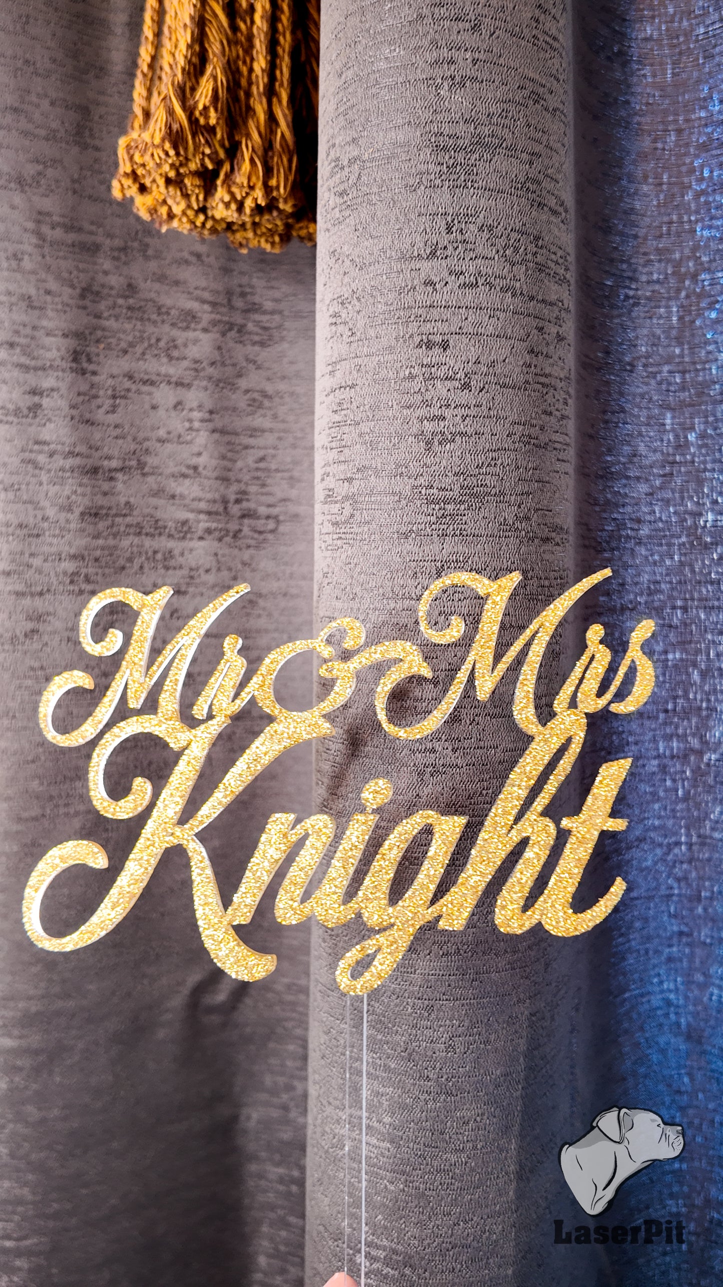Personalized Cake Topper with Gold Glitter