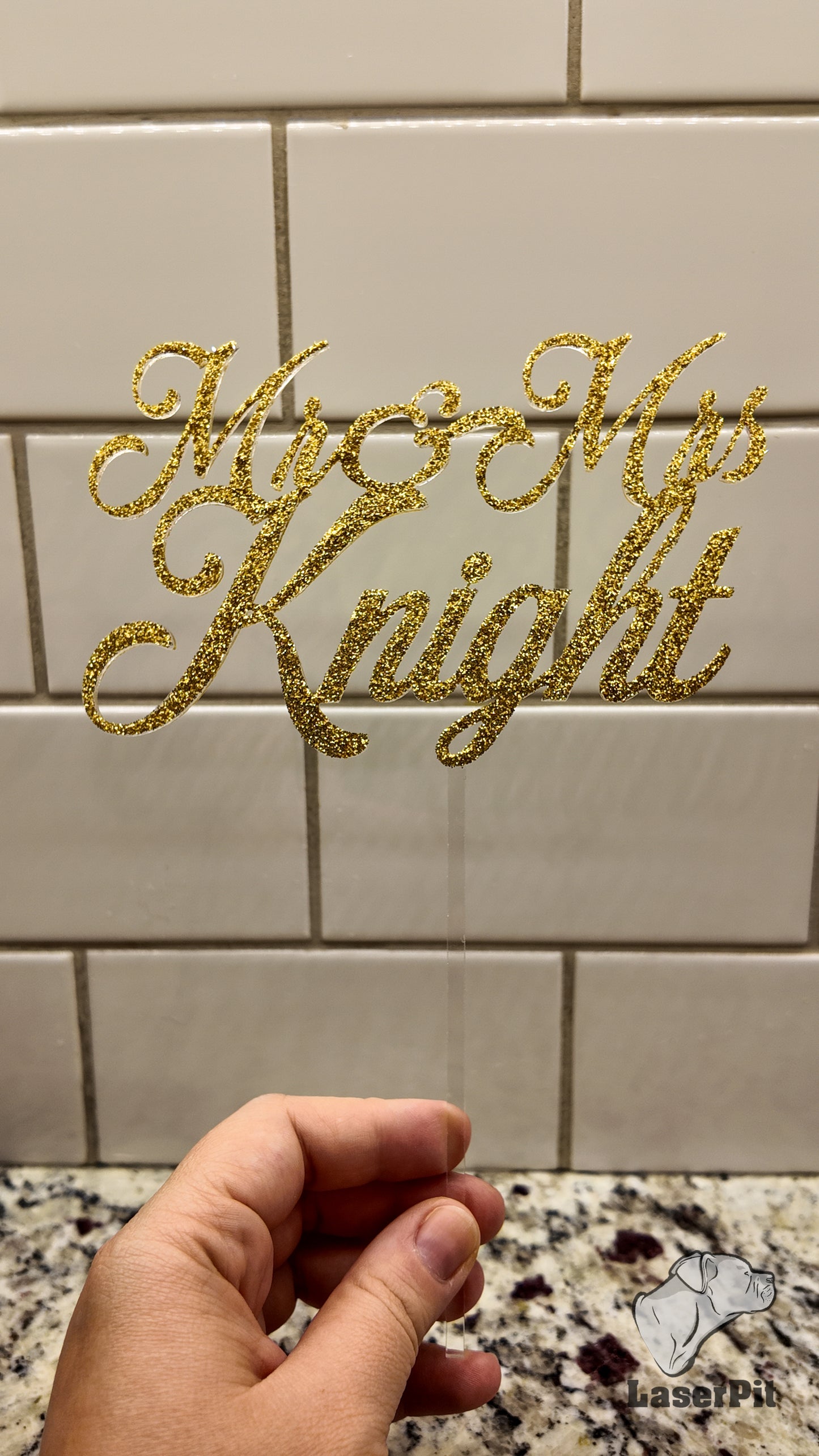 Personalized Cake Topper with Gold Glitter