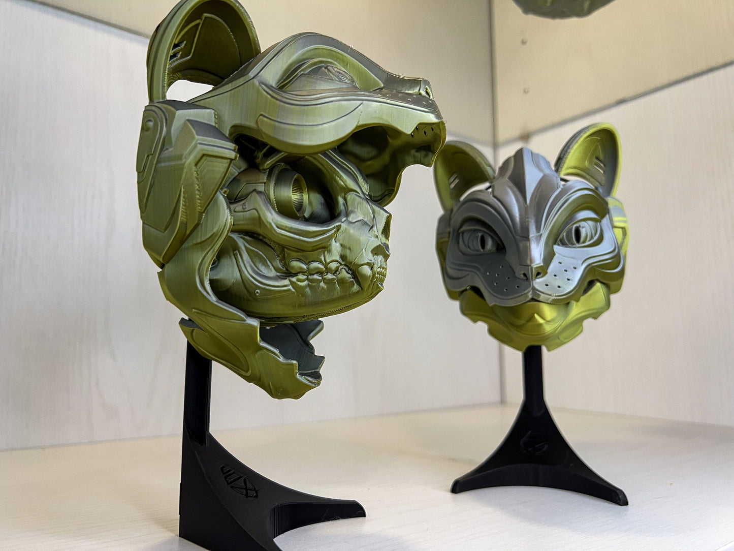 Exclusive Cat Bot Head | Green & Copper Articulating Print | Wall or Desk Mounted | Kitty Robot Gift Idea Catbot Mask Helmet Pipe Cox Skull