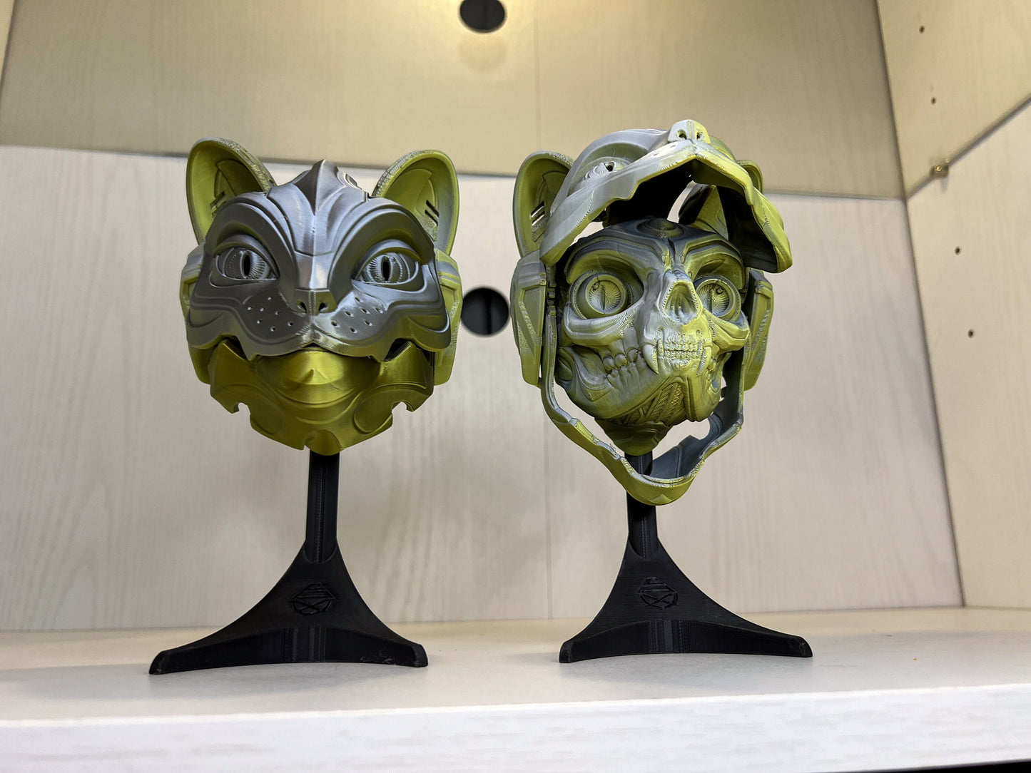 Exclusive Cat Bot Head | Green & Copper Articulating Print | Wall or Desk Mounted | Kitty Robot Gift Idea Catbot Mask Helmet Pipe Cox Skull