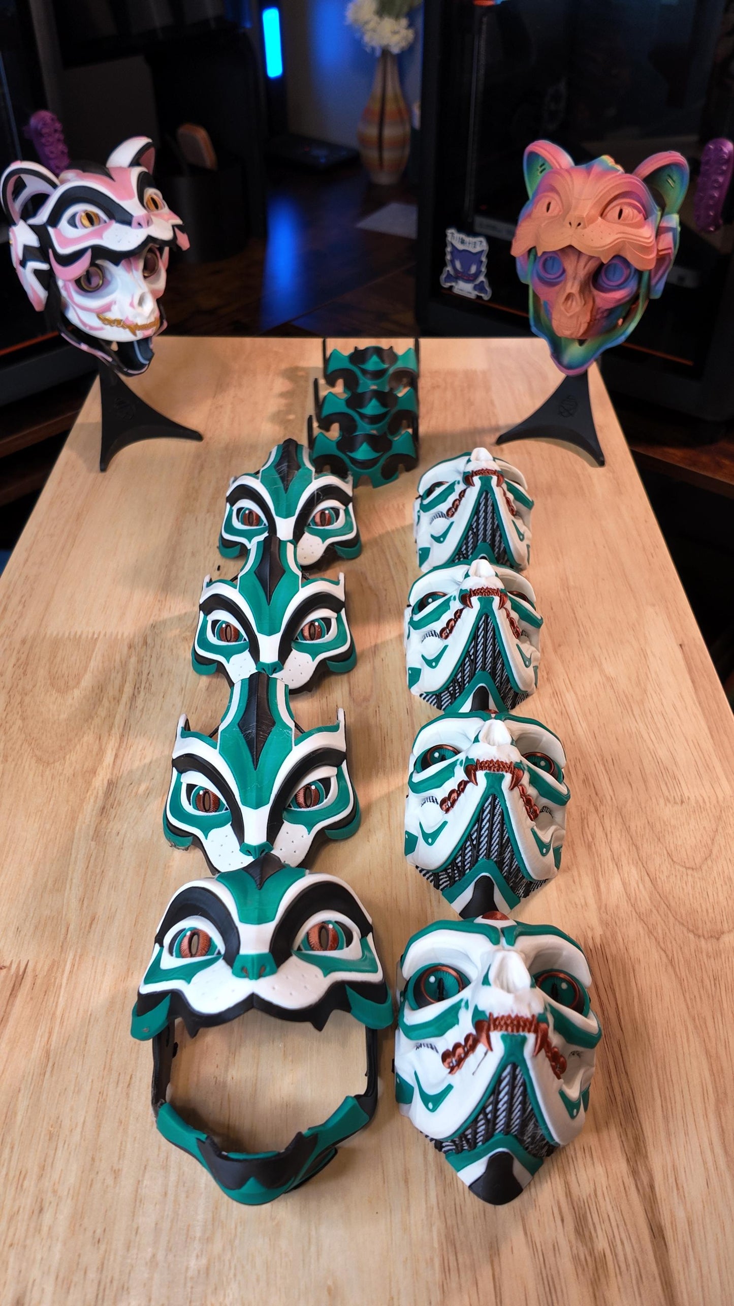 Exclusive Cat Bot Head | Green & Copper Articulating Print | Wall or Desk Mounted | Kitty Robot Gift Idea Catbot Mask Helmet Pipe Cox Skull