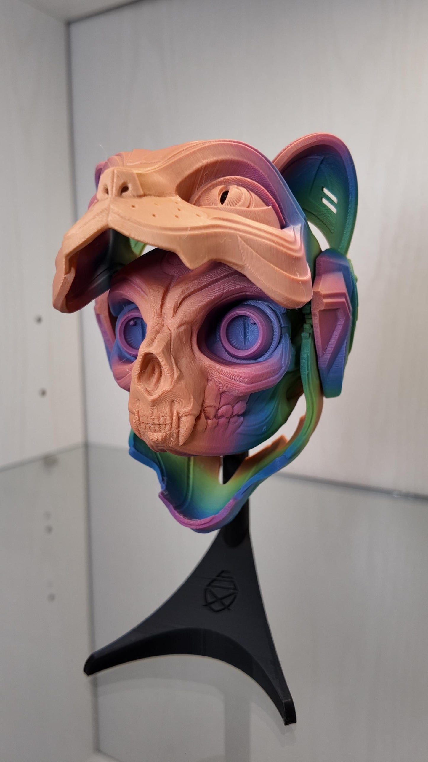 Exclusive Cat Bot Head | Green & Copper Articulating Print | Wall or Desk Mounted | Kitty Robot Gift Idea Catbot Mask Helmet Pipe Cox Skull