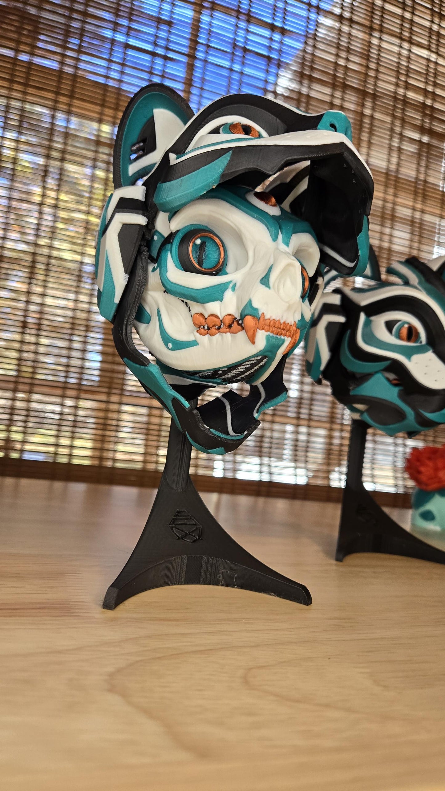 Exclusive Cat Bot Head | Green & Copper Articulating Print | Wall or Desk Mounted | Kitty Robot Gift Idea Catbot Mask Helmet Pipe Cox Skull