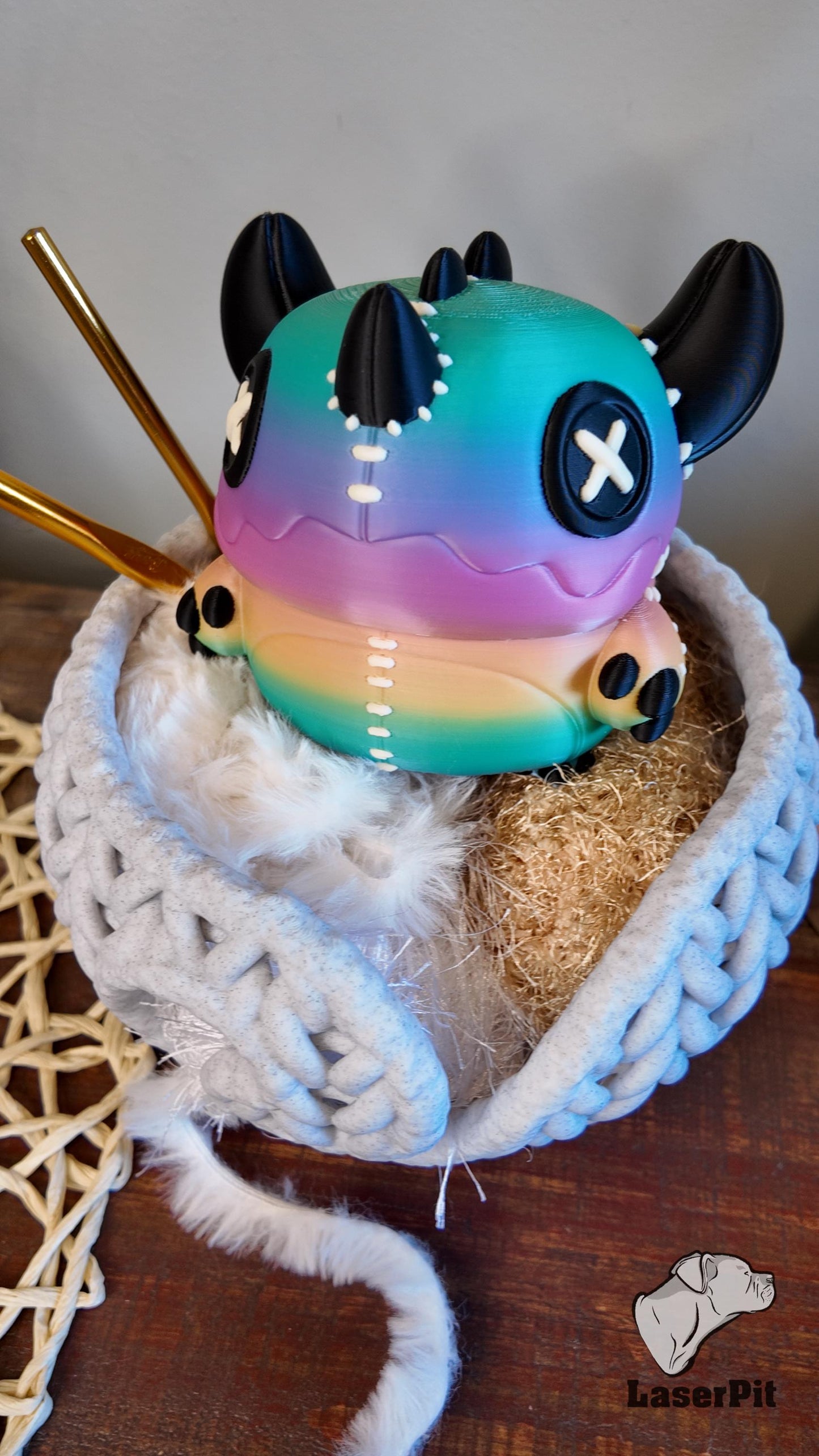 Creature Stuffii Figurine | Grumpii Art 3D Print Cute Faux Stuffed Fantasy Animal