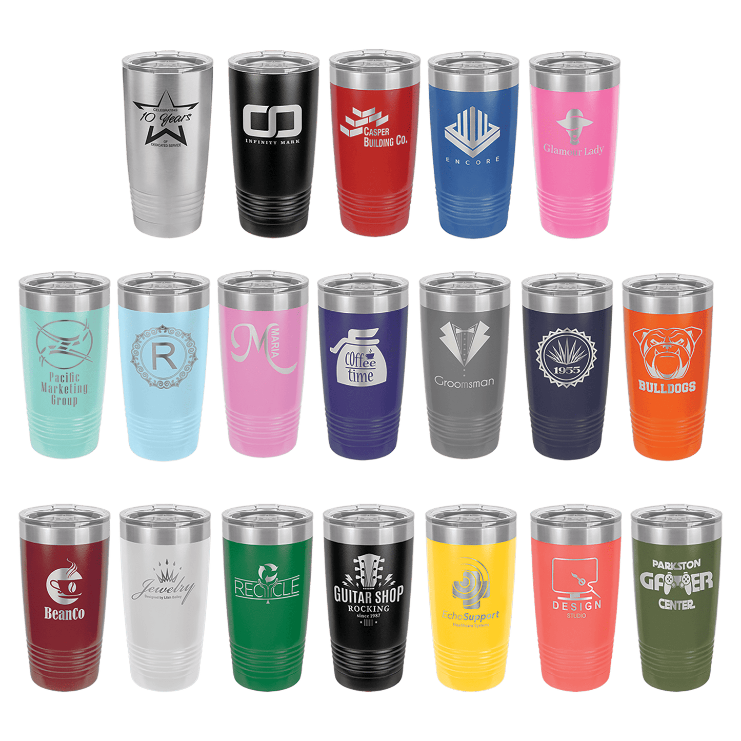 Personalized Initials Engraved Tumbler Stainless Steel 20oz with Lid