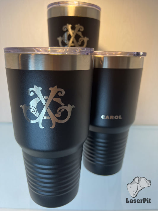 Personalized Initials Engraved Skinny Tumbler Stainless Steel 22oz with Lid